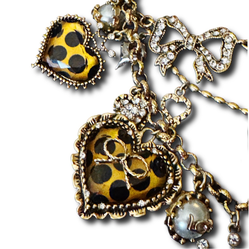 Vintage Betsey Johnson Lucite Heart & Locks Polka Dot Multi charm necklace - Picture 8 of 12